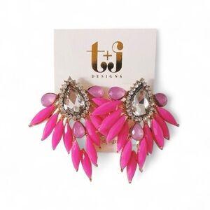 Pink Crystal Feather Drop Earrings